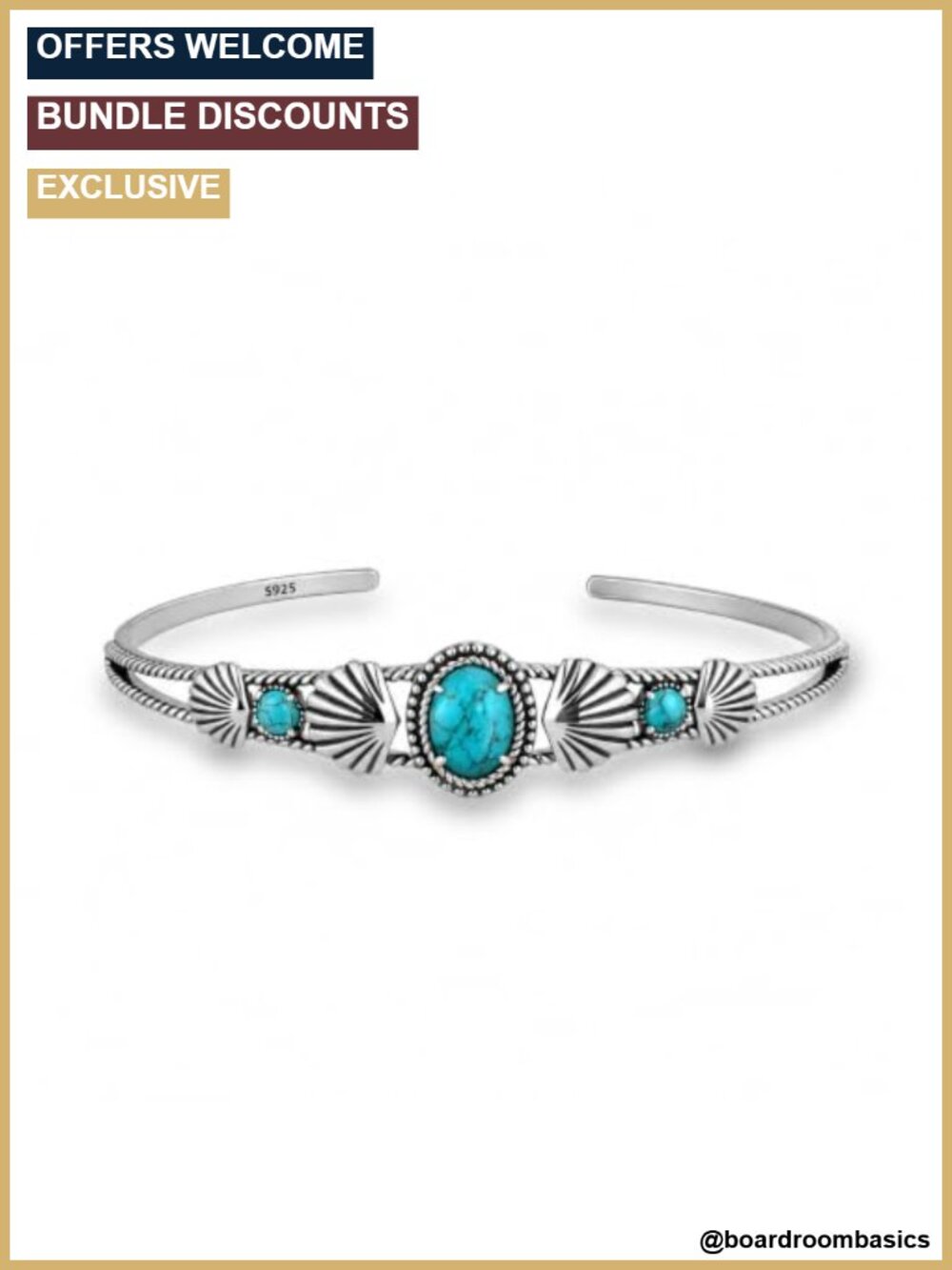 Genuine Turquoise Shell Cuff Bracelet 925 Sterling Silver Western Boho